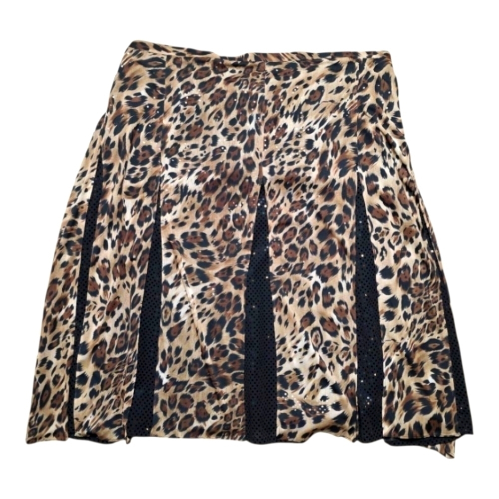 Dana Kay Leopard Print Pleated Midi Skirt 26W Sequin Mesh Vintage Y2K